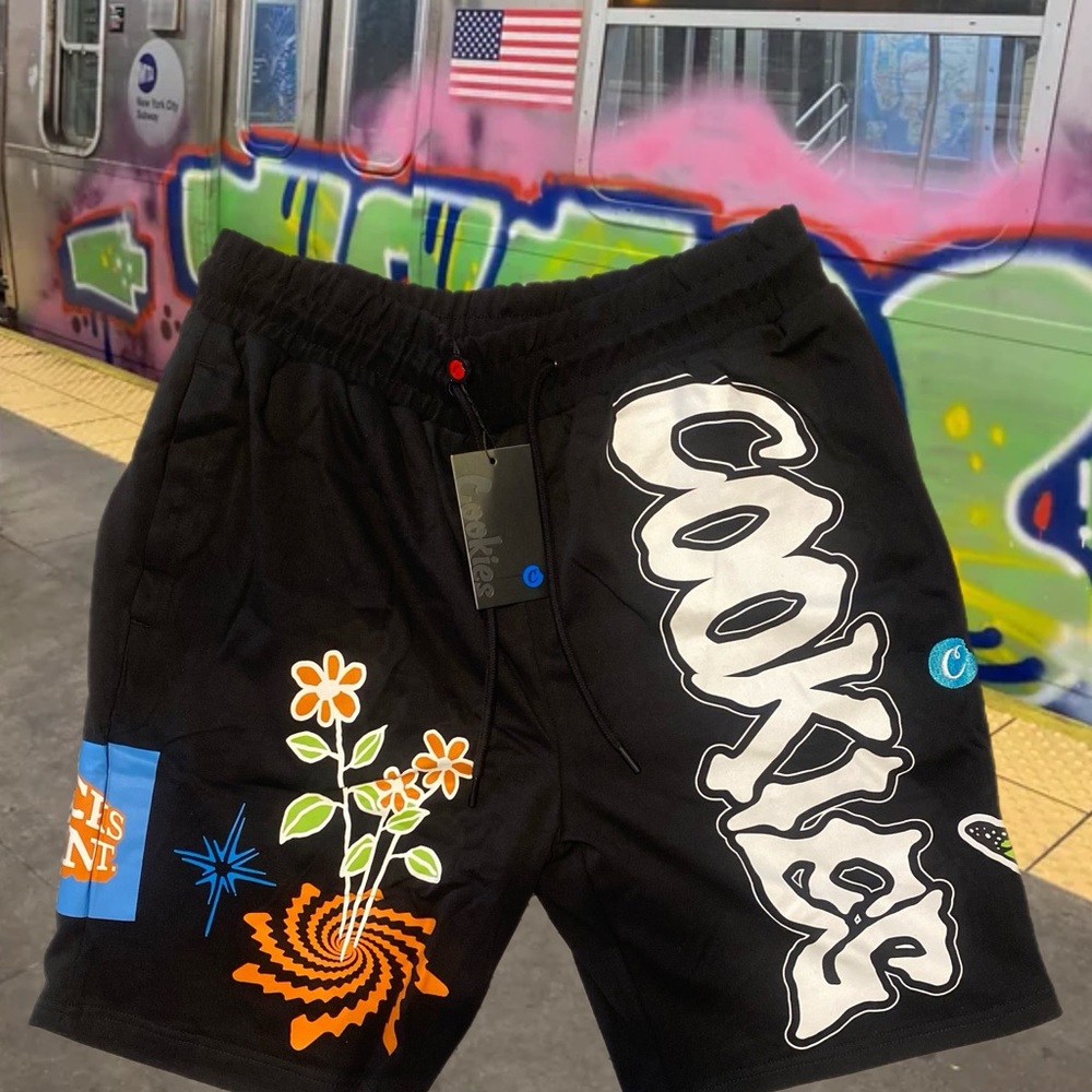 Black Men's Athletic Shorts with Bold Graphic Print